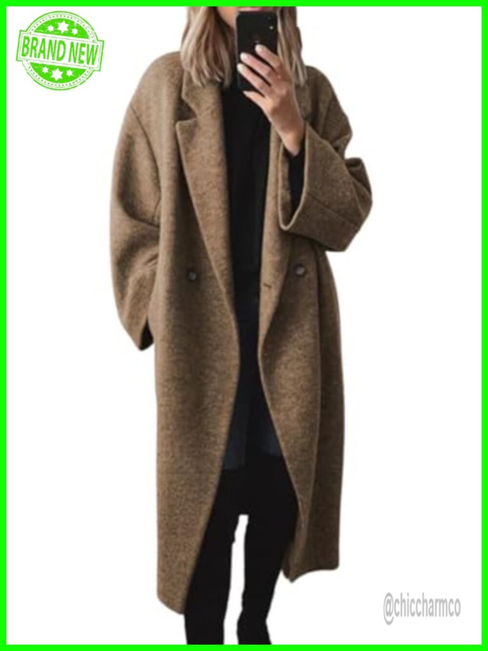 Women's Winter Double Breasted Wool Blend Coat Long Trench Pea Coat